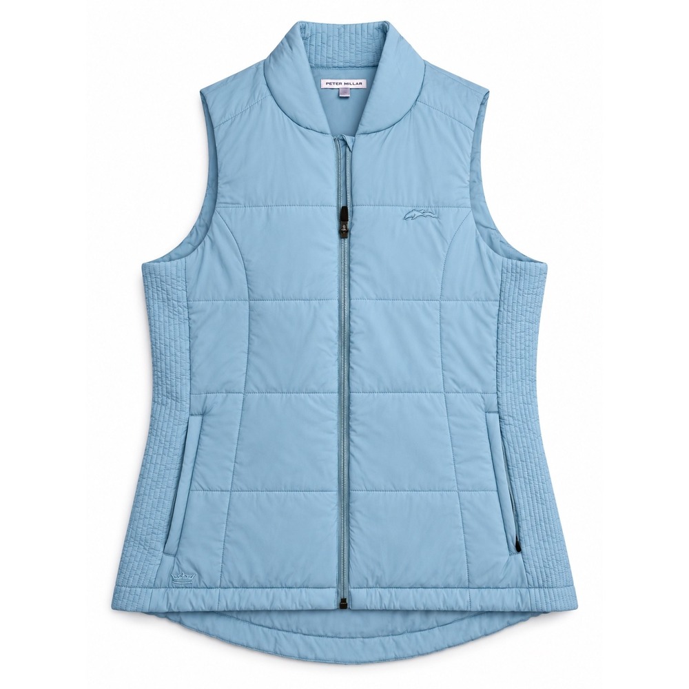 Peter Millar Womens Small Light Blue Quilted Full Zip Insulated Vest Golf Layer